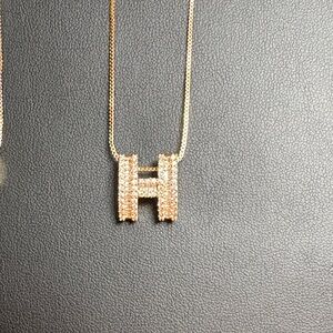 Large Gold Initial H Pendant Necklace